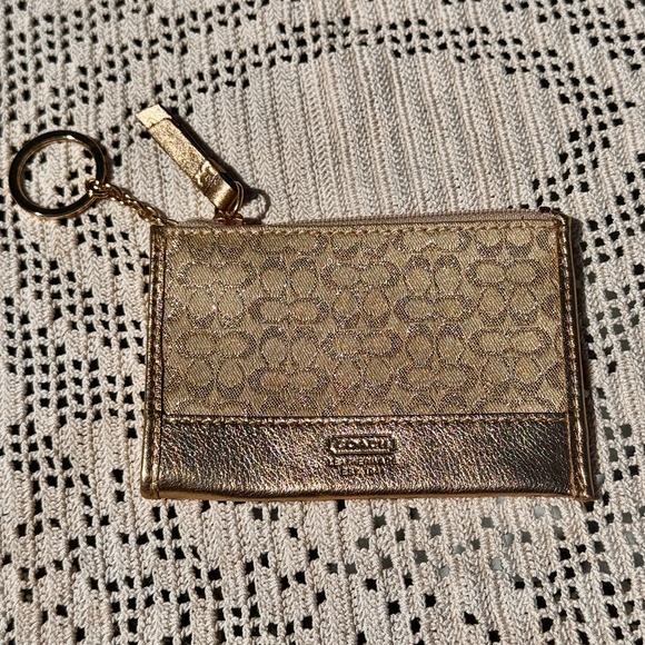 Coach Signature Metallic Gold Card Holder Coin Purse or Bag Charm / Keychain EUC - Picture 4 of 4